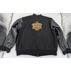 Murphys Irish Stout Beer Men's Size XXL 2XL CoatJacket Black Wool Leather Bomber